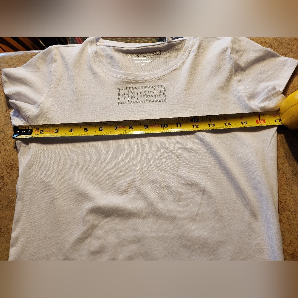 NEW Guess White Embellished Short Sleeve Tee Size M - Picture 8 of 9